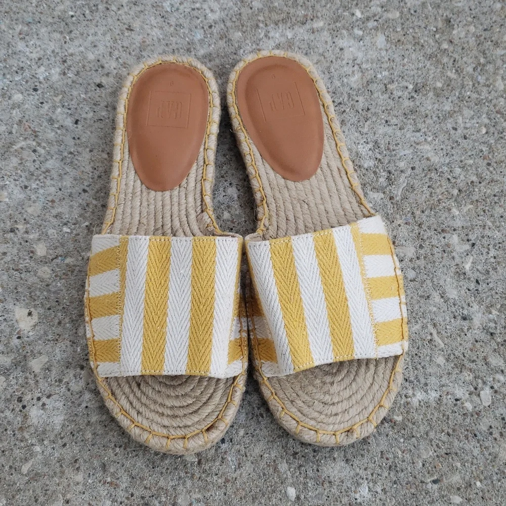 Gap Canvas Espadrille Stripes Slide Sandals Size 9 Coastal Beachy Bohemian